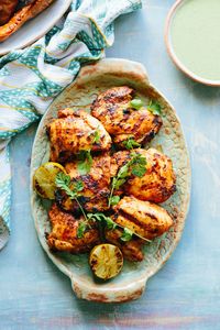 This recipe for Peruvian Grilled Chicken with Spicy Green Sauce, Sweet Potato Wedges + Avocado Cucumber Salad is a healthy, flavorful summer dinner. Paleo, gluten free, dairy free and nut free. #easy #grilled #chicken #recipe #healthy | ColeyCooks.com
