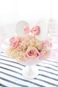 Floral Arrangement topped with Minnie Mouse Ears from an Elegant Minnie Mouse Boutique Birthday Party via Kara's Party Ideas! KarasPartyIdeas.com (51)