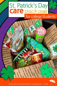 Help your college student celebrate St. Patrick's Day with a St. Patrick's Day Care Package! Don't let your college kid get pinched by a tricky leprechaun! Send them LOTS of GREEN! St. Patrick's Day Care Package | Care Package For College Student | Care Package Ideas For College | Care Package Ideas | Care Package Printables | Care Package Printables College Students | #StPatricksDay #college #collegeprintables #SARD