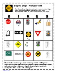 Bicycle Safety Sign Bingo