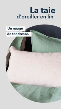 Taie d'oreiller bicolore naturelle avec une face couleur naturel et une face verte lichen. Dormez sur un doux nuage de tendresse. 180 gr/m². 100% pur lin lavé de Normandie.