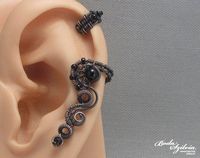 copper cartilage ear cuff 'Hecate' - black onyx ear cuff, gothic ear cuff, no piercing ear cuff, got
