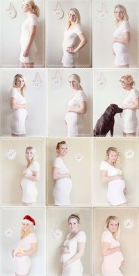 One of the most popular — and cutest! — ways to track a pregnancy is the classic side-view belly photo every week documenting your growing belly. You can get as creative and fun with it as you like!