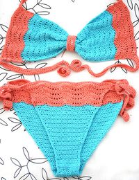 Swimsuit Crochet bikini Turquise salmon swimwear in by MarryG