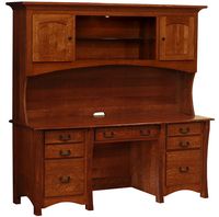 Center a solid wood #Amish #desk with hutch option in your work station, and set up your office space. Recessed-panel doors, with a bow-front top and gracefully curved legs superbly completing the look.