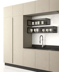 Slate grey oak and plaster gres Mutina | Worktop: Mutina | Plinth: Urban |