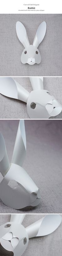 Curved fold origami: Rabbit. Animal mask which made by a piece of paper.