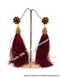 Yaalz Silk Thread Tassel Earrings With Flower Studs In Assorted Colors