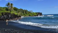 black rock beach at Wainapanapa State Park in Hana