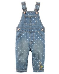 A pretty update to classic overalls, this pair features polka dots and floral embroidery with a hint of stretch for comfort.