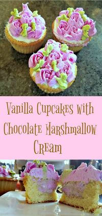 Vanilla Cupcakes with Chocolate Marshmallow Cream