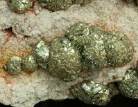 Pyrite on Dolomite Globular growths of very bright cubic Pyrite crystals on a rocky matrix, with small Dolomite crystals. The Pyrite shows an extraordinarily “fresh” aspect despite more than a half century has passed since it was collected from a locality that is rarely represented in mineral collections. Christiane Mine, Adorf, Diemelsee, Waldeck-Frankenberg District, Hesse/Hessen Germany (±1950) Size: 8 × 6.2 × 4 cm