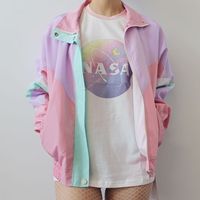 NEW LIMITED ITME- PASETL COLOR BLOCK KOKO LAVENDER BOMBER JACKET