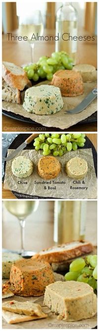 Three Almond Cheese Recipes: Chive, Sun-Dried Tomato & Basil, Chili & Rosemary - SO easy to make, and they chill within an hour!