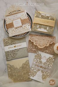 Glam Rose Gold Glitter Laser Cut Wedding Invitations at #ElegantWeddingInvites