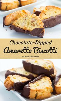 Chocolate-Dipped Amaretto Biscotti are incredibly delicious and easy to make! These biscotti cookies have the perfect amount of almond flavor and roasted almonds. Amaretto Biscotti dipped in chocolate is the perfect pairing with coffee! Pin for later. #yummy #recipe #delicious #foodbloggers #foodblog #instafood #food #foodie #foodies #yumyum #nomnom #biscotti #cookies