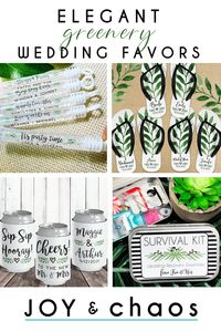 Want your wedding to have some elegant greenery? Check out these green-themed party favors: bubble wands, flip flops, can coolers, and survival kits! With personalization available too, these goodies will have your guests smiling. Shop these & other greenery wedding favors on our website! ☆ joyandchaosshop.com/ #greenerywedding #weddinggiftideas #customgifts #greenery #weddinginspiration