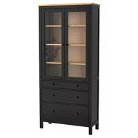 HEMNES Glass-door cabinet with 3 drawers, black-brown, light brown, 35 3/8x77 1/2" - IKEA