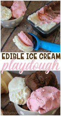 Edible ice cream playdough...a fun frosting recipe to make for the kids! Playdough recipe. Summer activity for kids. Fun pretend play