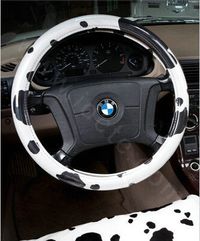 $88.98 Luxury Milk Cow Spots PVC Leather Car Steering Wheel Covers 15 inch 38CM - Black White