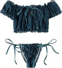 Amazon.com: SheIn Women's Self Tie Ruffle Trim Dobby Mesh Lingerie Set Sexy Bra and Panty Large Pink: Clothing, Shoes & Jewelry