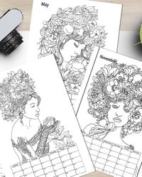 Printable Coloring Calendar 2021 Coloring page of woman | Etsy