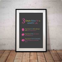 3 Simple Rules for a Happy Life Wall Art Quote Life Rules Success Positive Wall Art Downloadable Home Decor Printable Art Digital Download