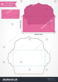 Die cut vector envelope template with swirly flap.