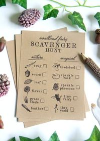 THIS LISTING IS FOR AN INSTANT DOWNLOAD PRINTABLE PDF ---------------------------------------------------------------- This whimsical woodland fairy themed scavenger hunt is the perfect activity for a little girls