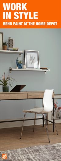 Create an office that inspires with BEHR paint colors from The Home Depot. With the proper preparation, the right tools and quality BEHR paint, you can give any space a new look. Try using BEHR Riverdale in your office to create a uniquely stylish transformation.