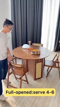 The Dining Set comprises of a fold away round table with 4 matching folding chairs which can be neatly stored under the table when not in use. In addition to this great space saver design, the table comes on casters for quick and easy movement around the home. The set is finished in a natural/walnut solid engineered wood.
