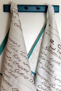 Turn handwritten recipes (your mom's handwriting? your grandma's?) into kitchen towels!