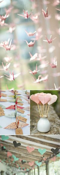 figures en papier rose, décoration mariage pas cher en papier rose origami idee…