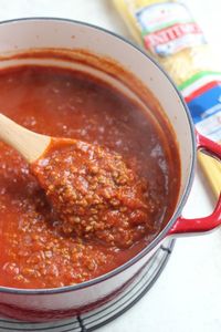 Grandma Carolyn's Spaghetti Sauce - great sauce!! I used 1 15 oz can of tomato sauce (that's all I had) and 2 cans of diced tomatoes (cento brand). Also 2 garlic cloves instead of 1. Everything else was according to recipe. Would be really good with mushrooms added.
