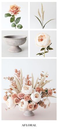 Create your own stunning Fall-toned centerpieces for your wedding day or for home decor. Simply create a chicken wire ball and place in the bottom of a compote for stability. Arrange your faux Fall stems and fake greenery to create the Fall centerpiece of your dreams. Shop this look at Afloral.com.