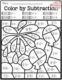 There are 4 pages of color by math worksheets in this product. These pages are fun and effective way to learn number, counting, addition and subtraction. Students can use crayons, colored pencils or markers. Pre- K | Kindergarten | Kindergarten Worksheets | First Grade | First Grade Worksheets | Color by Code | Color by Number | Color by Number | Color by Number Sense | Color by Counting | Color by Addition | Color by Subtraction | Homework | Morning Work | Worksheets | Math Centers
