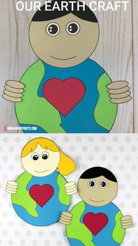 Our Earth craft for preschoolers, kindergartners and older kids to make for Earth Day. Boy and girl holding our planet in their hands and heart n Earth. #earthdaycraft #earthdaycraftsforkids #earthdaycraftsforkidspreschool #earthdaycraftsforpreschoolers #Earthcraft #heartearthcraft #earthheartcraft