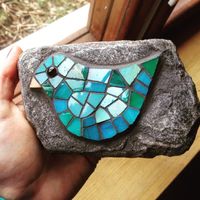 A little green and blue bird mosaic