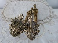 Antique French Rococo gilded bronze curtain tiebacks holdbacks for drapery decor, signed and numbered pair, w acanthus for window projects