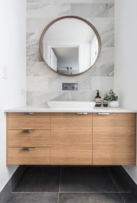 essastone is perfected for life, making it a great addition to any home. This stunning powder room features essastone in White Concrete