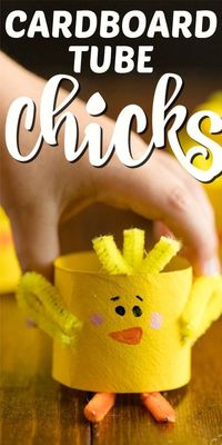 These adorable cardboard tube chicks are an easy kid's craft tutorial for spring or Easter. All you need is a cardboard tube, paint and pipe cleaners. #cardboardtube #easter #kidscrafts #springcrafts #eastercrafts #easycrafts #easykidscrafts #craftsbyamanda