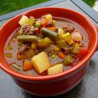 Here's an old-fashioned beef and mixed vegetable soup, made the way Grandma made it (if Grandma had a slow cooker).