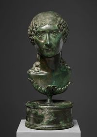 Bronze portrait bust of a Roman matron, from the early Imperial era of Ancient Rome. Exposes a material that was available to the Romans that would have been helpful for strong, durable structures.