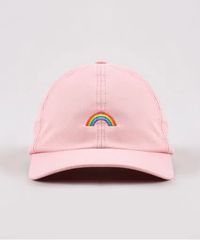 Boné Masculino Aba Curva com Bordado de Arco-Íris Rosa Claro