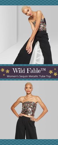 #target #afflink #wildfable It's the perfect top for the party! Make some jaws drop when you walk in. Watch them do a double take. You look good and you know it. Party the night away in this sequin metallic tube top.
