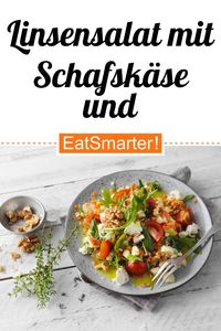Eiweißreich und vegetarisch: Linsensalat mit Schafskäse und Walnüssen - kalorienarm - einfaches Gericht - So gesund ist das Rezept: 9,1/10 | Eine Rezeptidee von EAT SMARTER | Ballaststoffreiche vegetarische Gerichte, Ballaststoffreiche Salate, Gesunde Ernährung, Gesunde-Rezepte, Vegetarisch, Vegetarische Rezepte unter 400 kcal, Vegetarisches Mittagessen, Vegetarisches Abendessen, Vegetarische Salate, Vegetarische Hauptgerichte, Salat, Linsensalat #cleaneating #gesunderezepte