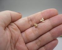 Bee earrings - Tiny gold brass bee studs earrings with sterling silver posts