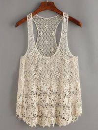 Crochet Hollow Out White Tank Top