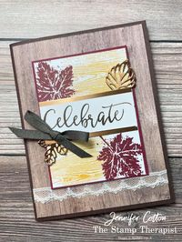 Fall Card: Stampin' Up! Gorgeous Leaves Bundle and Create with Friends set. I alsu used the In Good Taste DSP, Brushed Metallic Cardstock, and more! Supply List, Video, and Measurements on the blog! #StampinUp #StampTherapist #GorgeousLeaves #CreateWithFriends