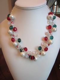 Pearl and Crystal Cluster Necklace Choker Bib Bridal